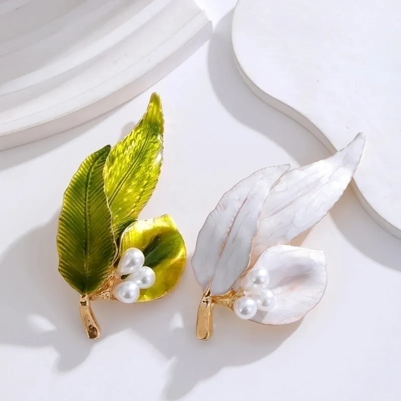 IG Style Simple Style Leaf Plant Flower Alloy Inlay Rhinestones Pearl Unisex Brooches