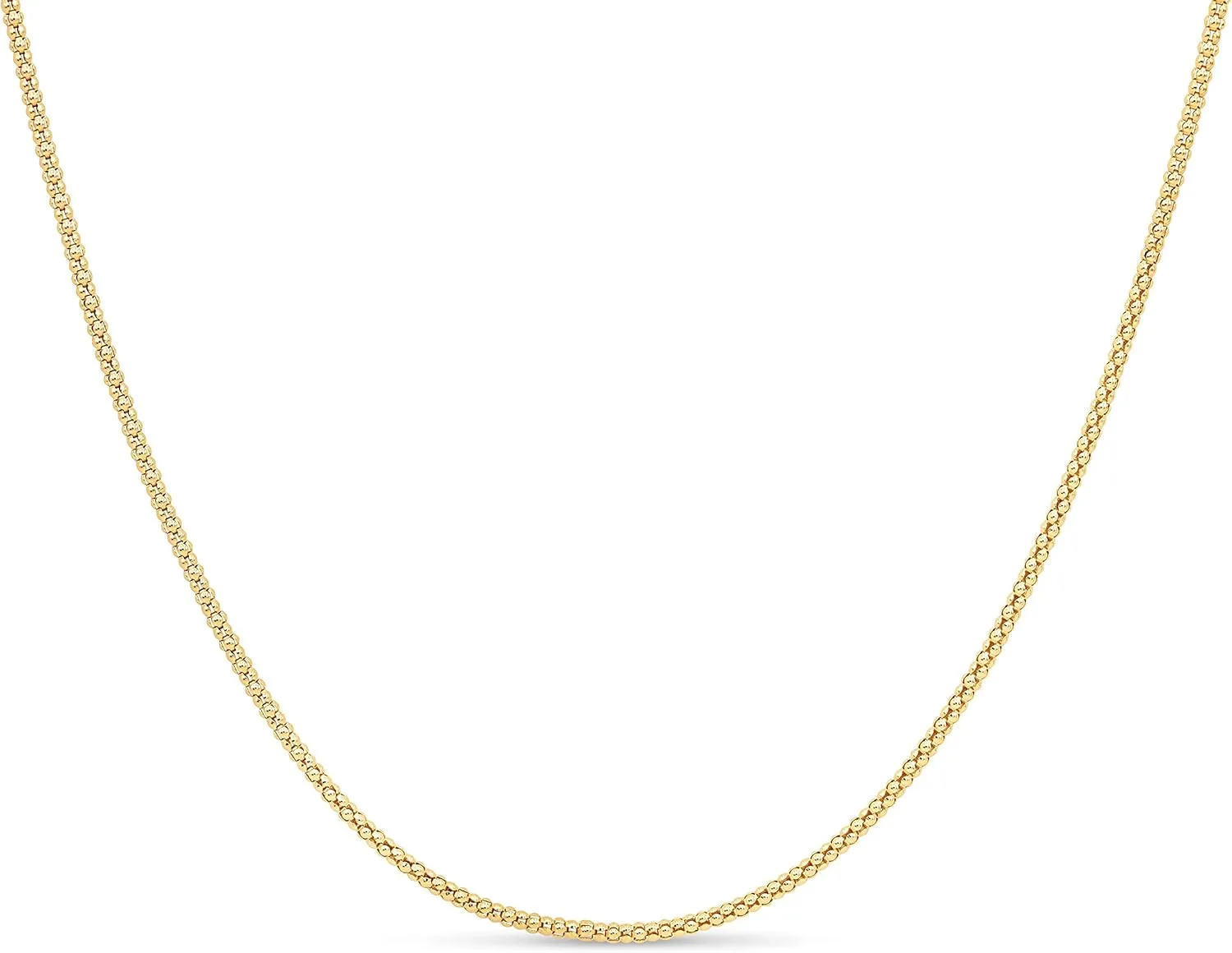 KEZEF 18k 2mm Gold Plated 925 Sterling Silver Necklace Chains Italian Popcorn 14"-36" Gold Necklace Chain Sterling Silver Necklace for Women Mens Necklace Chain