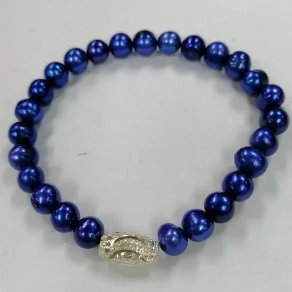 Ladies Drum Shape Royal Blue Natural Pearls Beads Bracelet | Natural Pearls Bracelet | Fancy Bracelet for Women's