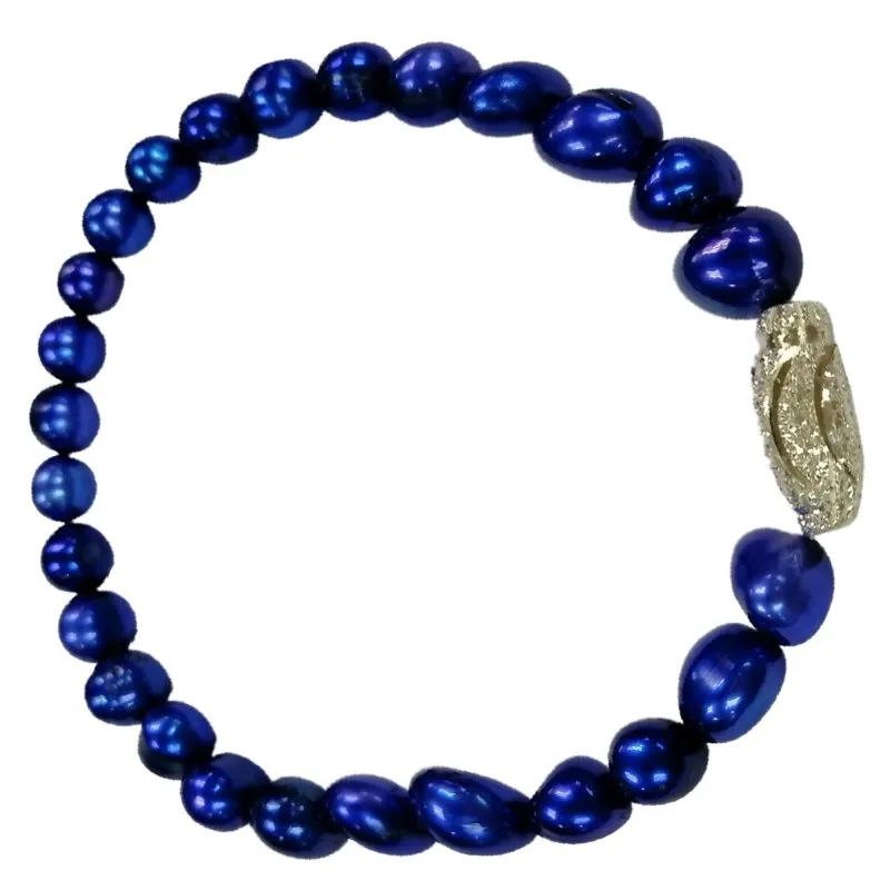 Ladies Drum Shape Royal Blue Natural Pearls Beads Bracelet | Natural Pearls Bracelet | Fancy Bracelet for Women's
