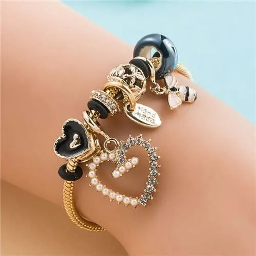 Love Bead & Onyx Charm Bracelet