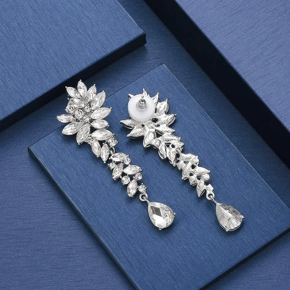 mecresh Bridal Wedding Teardrop Marquise Crystal Cluster Chandelier Dangle Earrings for Women Valentine's Day Gift