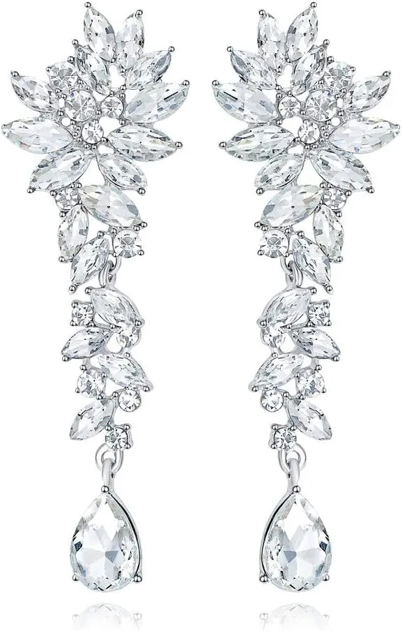 mecresh Bridal Wedding Teardrop Marquise Crystal Cluster Chandelier Dangle Earrings for Women Valentine's Day Gift