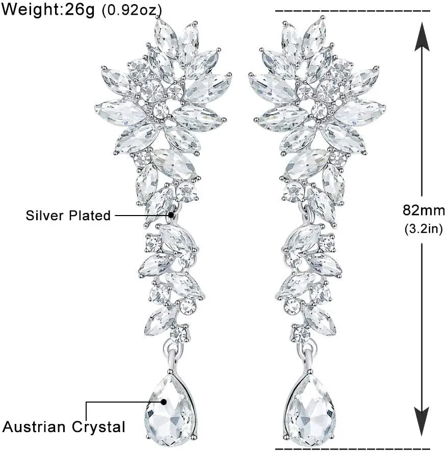 mecresh Bridal Wedding Teardrop Marquise Crystal Cluster Chandelier Dangle Earrings for Women Valentine's Day Gift