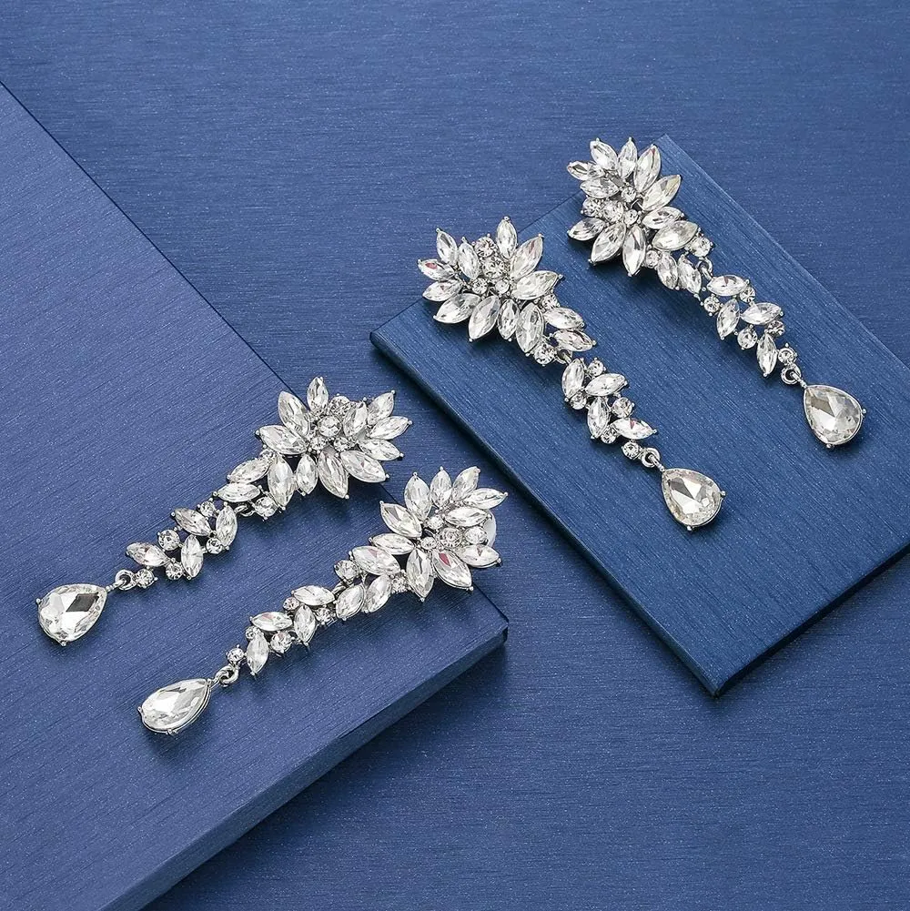 mecresh Bridal Wedding Teardrop Marquise Crystal Cluster Chandelier Dangle Earrings for Women Valentine's Day Gift