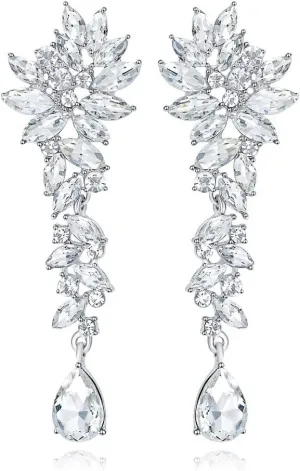 mecresh Bridal Wedding Teardrop Marquise Crystal Cluster Chandelier Dangle Earrings for Women Valentine's Day Gift