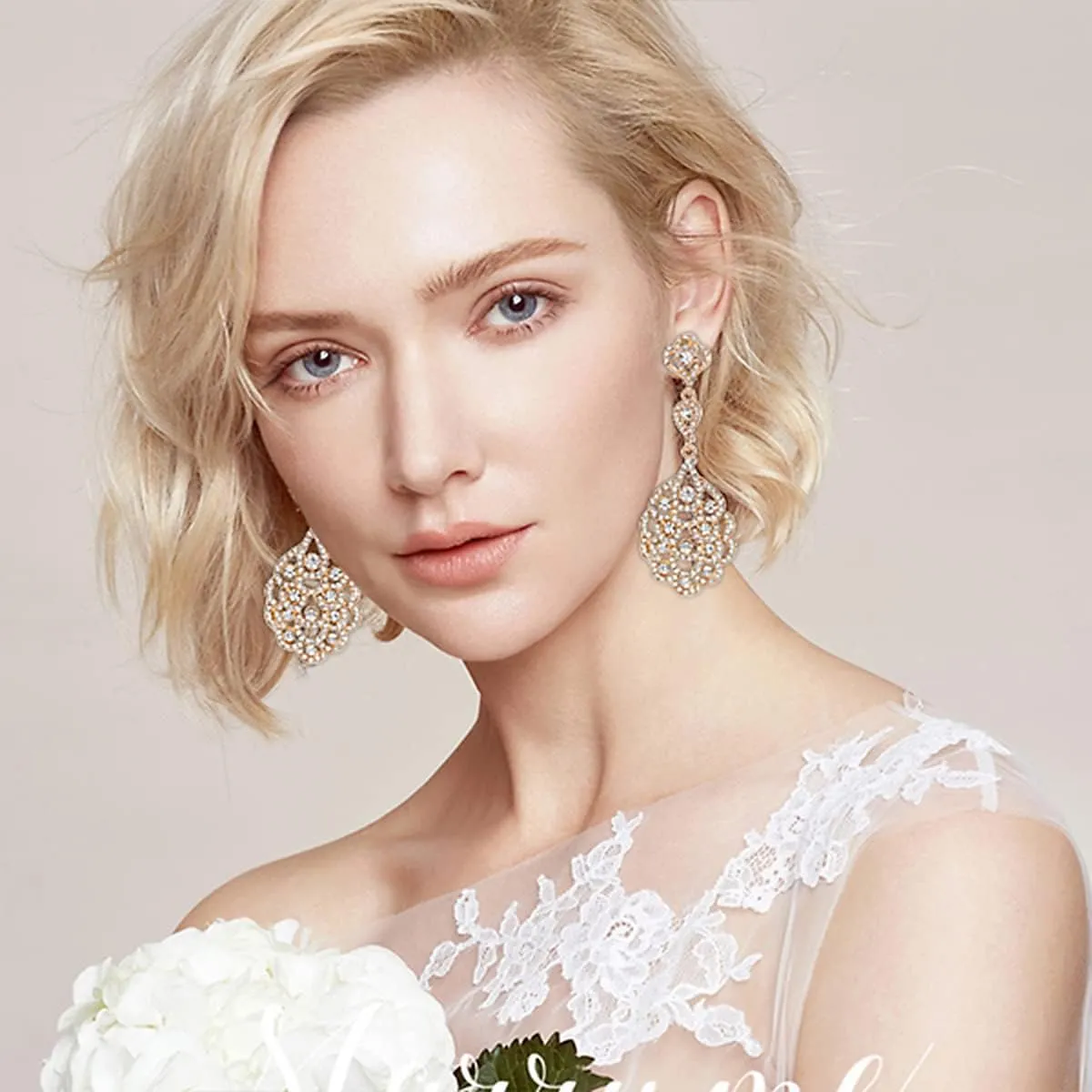 mecresh Wedding Teardrop Dangle Earrings Crystal Rhinestone Beaded Chandelier Earrings for Brides Gold