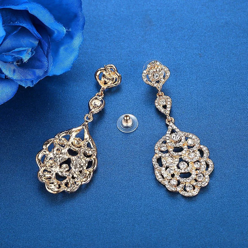 mecresh Wedding Teardrop Dangle Earrings Crystal Rhinestone Beaded Chandelier Earrings for Brides Gold