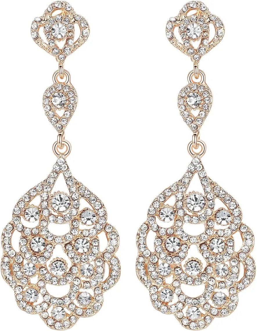 mecresh Wedding Teardrop Dangle Earrings Crystal Rhinestone Beaded Chandelier Earrings for Brides Gold