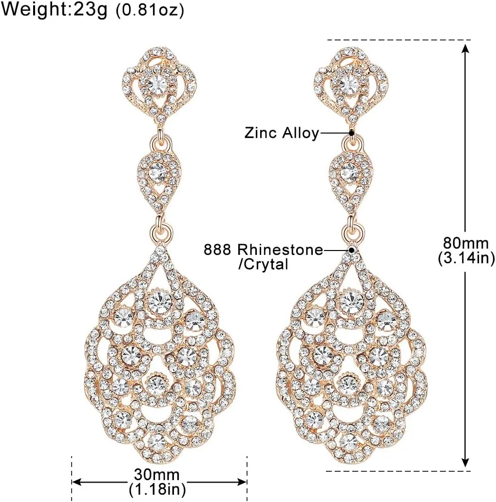 mecresh Wedding Teardrop Dangle Earrings Crystal Rhinestone Beaded Chandelier Earrings for Brides Gold