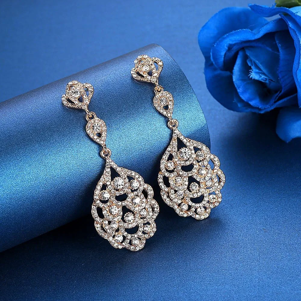mecresh Wedding Teardrop Dangle Earrings Crystal Rhinestone Beaded Chandelier Earrings for Brides Gold