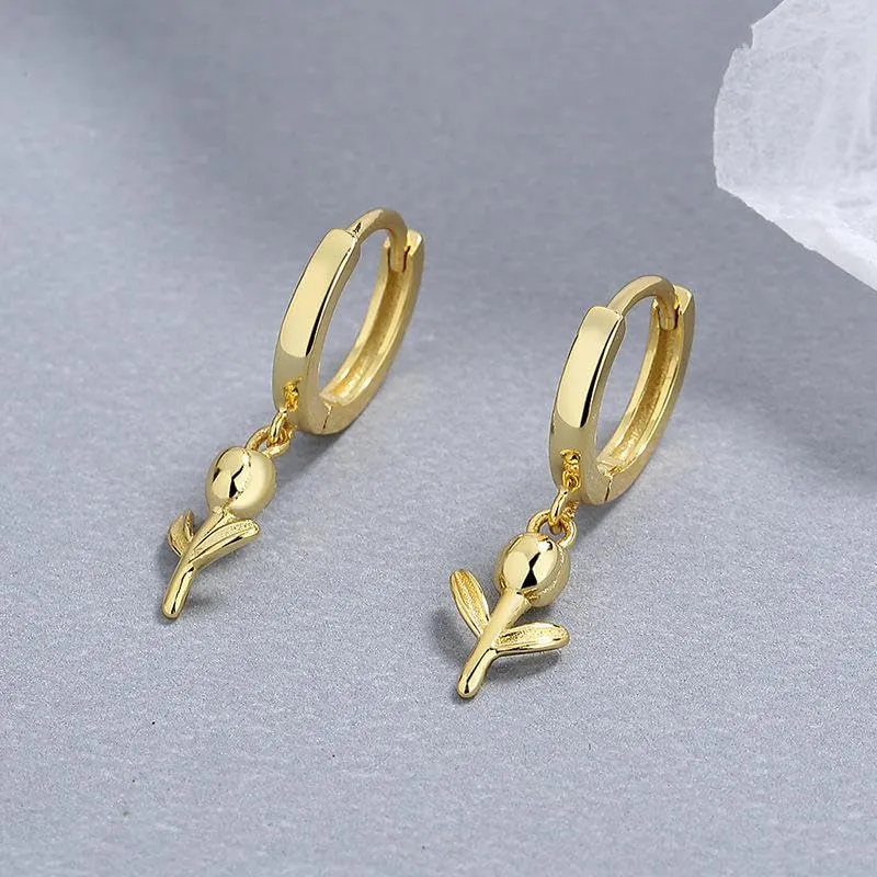 Minimalist Jewelry 925 Sterling Silver Dangle Earrings - Flower Tulip Pendant Gold Plated Hoop Earrings for Women (gold)