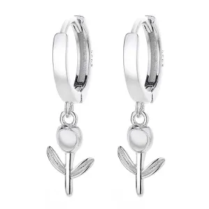 Minimalist Jewelry 925 Sterling Silver Dangle Earrings - Flower Tulip Pendant Gold Plated Hoop Earrings for Women (gold)