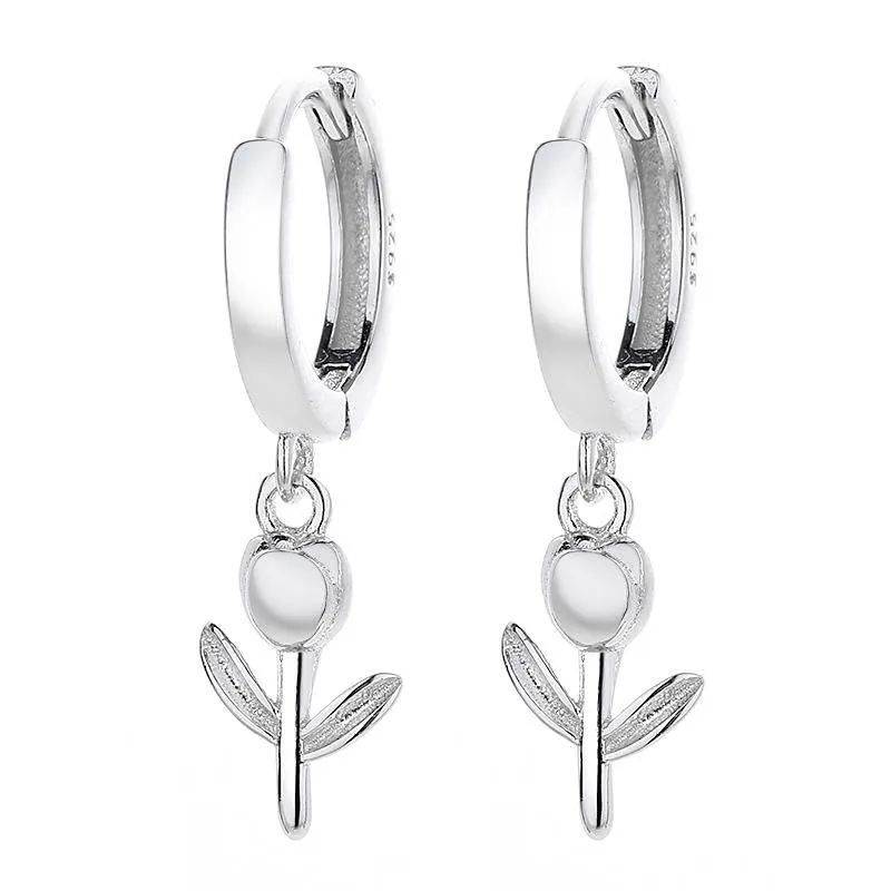 Minimalist Jewelry 925 Sterling Silver Dangle Earrings - Flower Tulip Pendant Gold Plated Hoop Earrings for Women (gold)