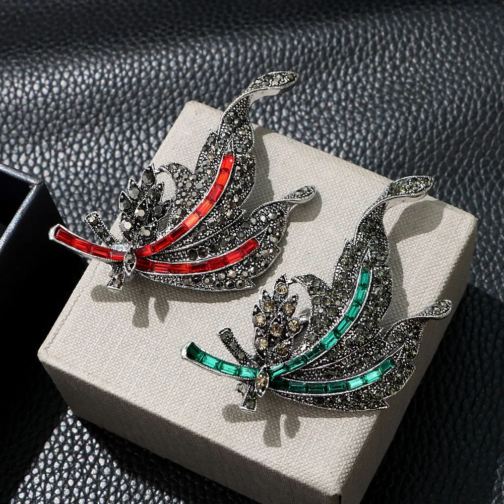New Arrival Rhinestone Leaf Brooch Black Color Fashion Plant Pin Winter Design Jewelry
