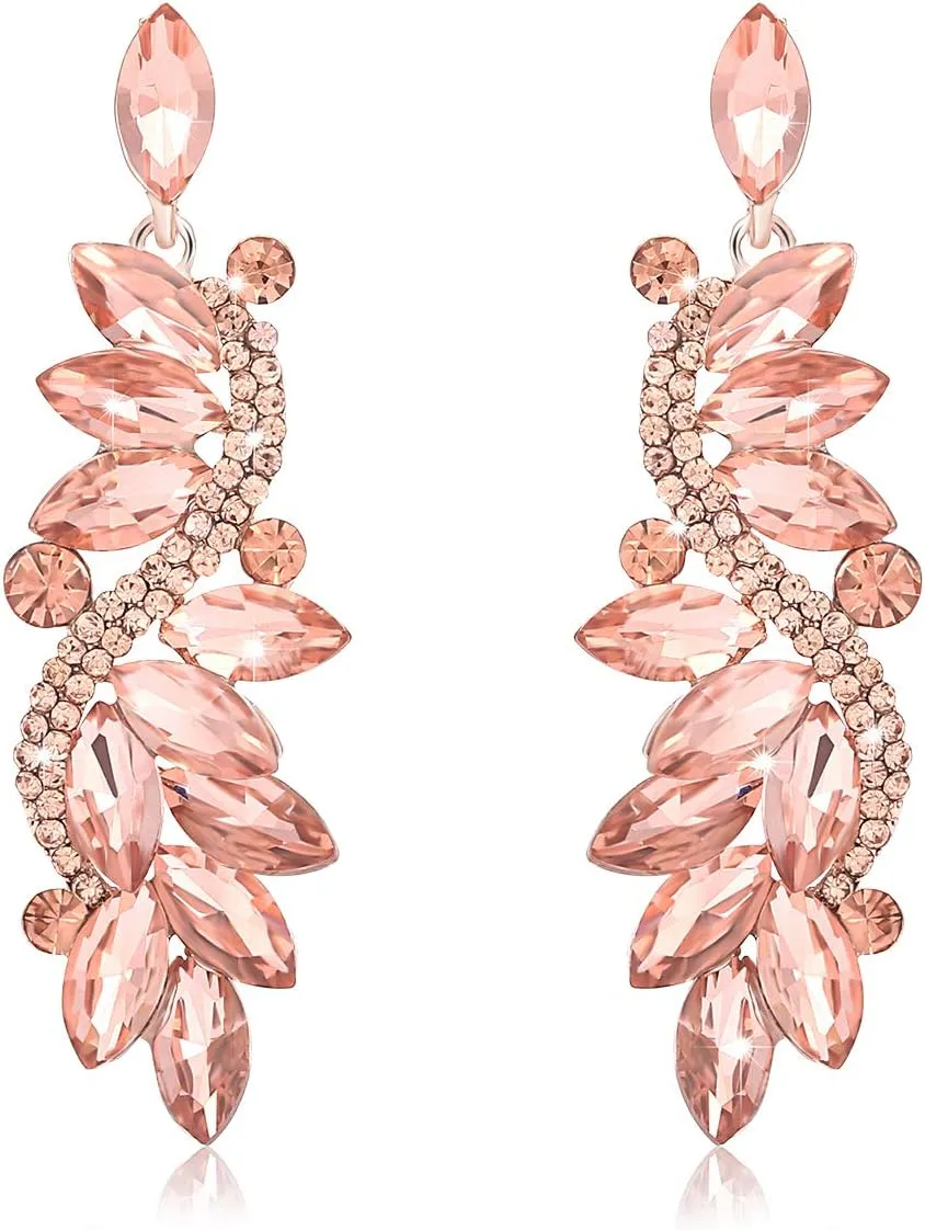 NLCAC Women's Wedding Earrings for Brides Dangling Rhinestone Crystal Chandelier Earring Drop Bridesmaids (rose gold earrings)
