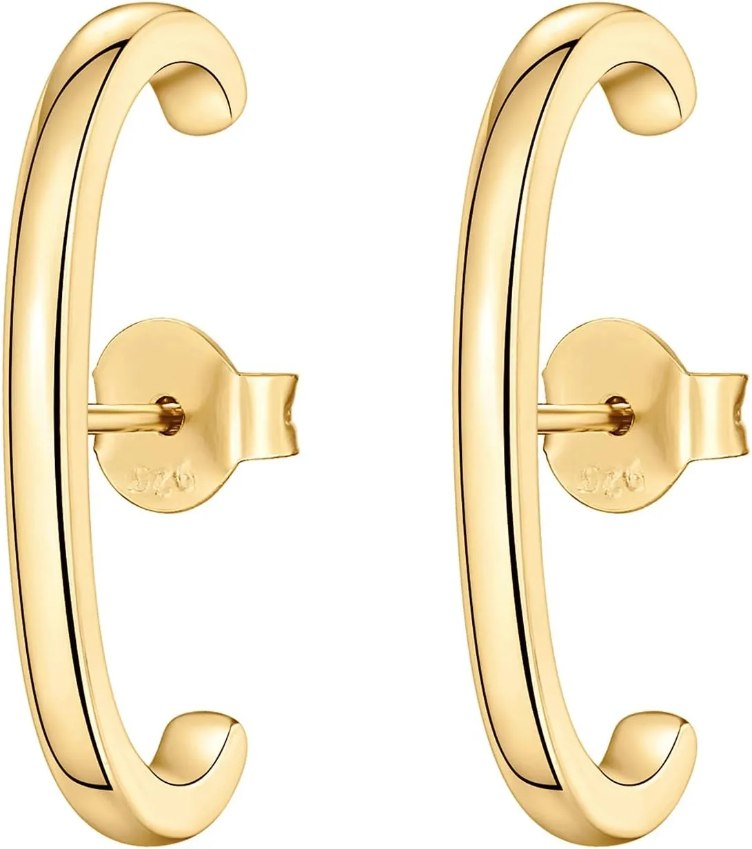 PAVOI 14K Gold Plated 925 Sterling Silver Post Minimalist Suspender Ear Cuff Earrings for Women | Wrap Earlobe Studs