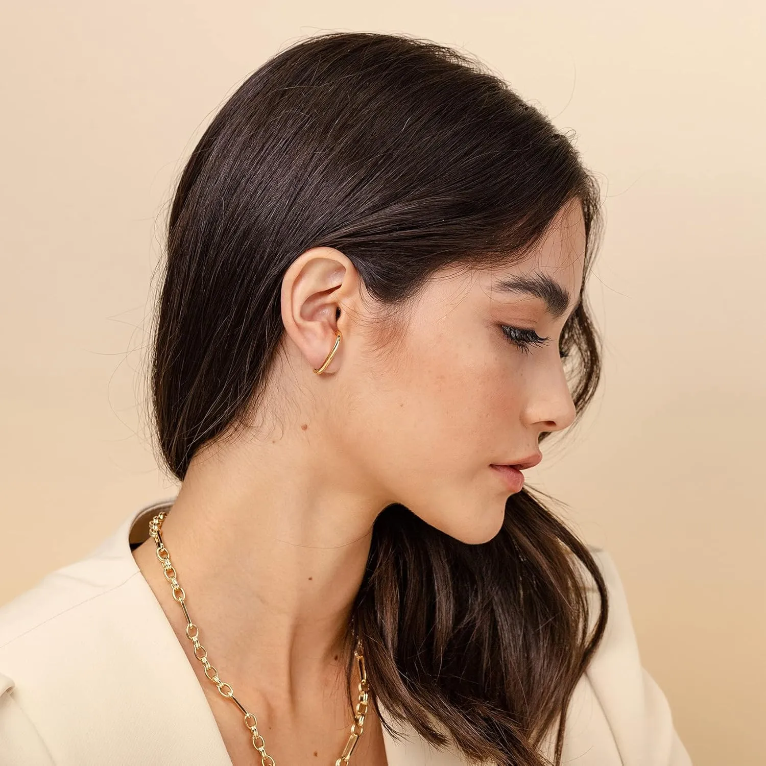 PAVOI 14K Gold Plated 925 Sterling Silver Post Minimalist Suspender Ear Cuff Earrings for Women | Wrap Earlobe Studs