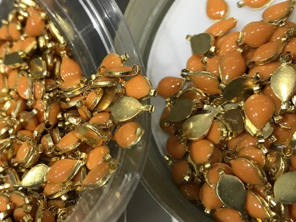 Peach Drop Metal Kundan Stone (With Enamel- 12x6 mm)