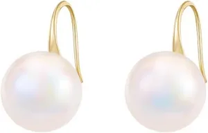 Pearl Drop Earrings, Gold Hoop Earrings Pearl Dangle Earrings for Women, Gold Plated Clasp Hypoallergenic Earrings Jewelry Gift