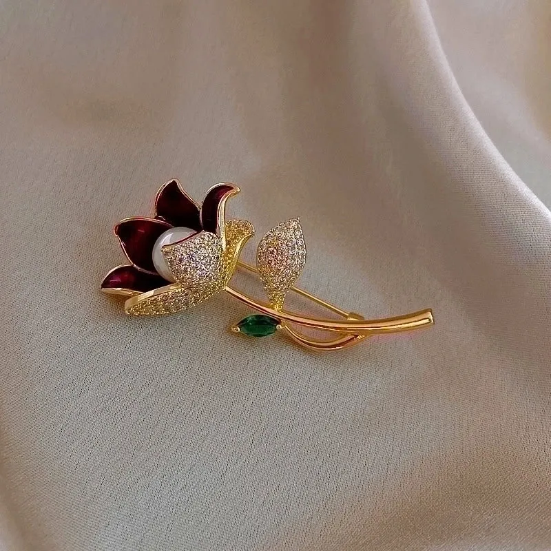Pin Flower Rhinestone Plating Artificial Gemstones Women'S Brooches