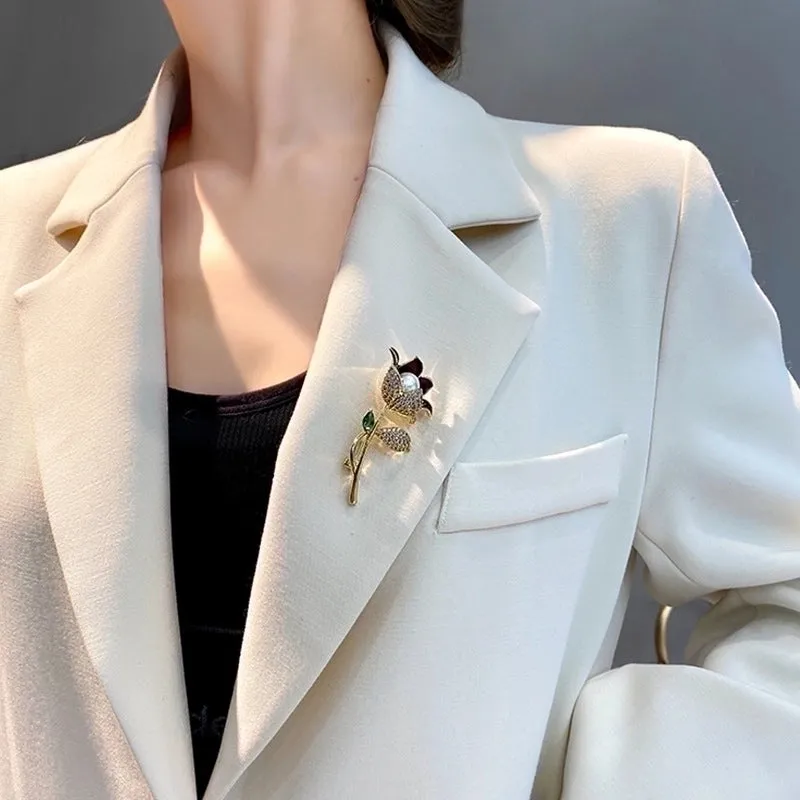 Pin Flower Rhinestone Plating Artificial Gemstones Women'S Brooches