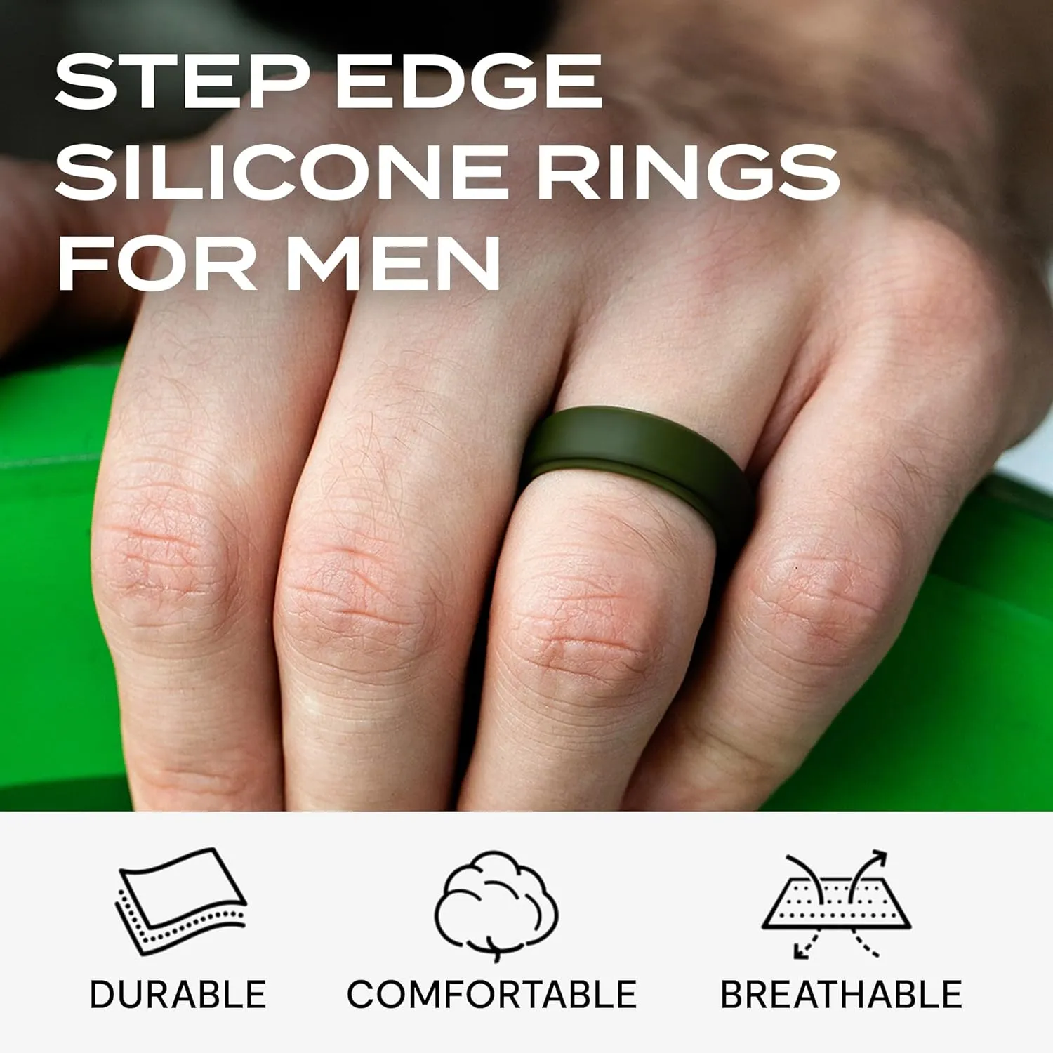 ROQ Silicone Rubber Wedding Ring for Men, Comfort Fit, Men's Wedding Band, Durable, Breathable Rubber Engagement Ring/Band, Step Edge, Multi Packs, Multi Colors
