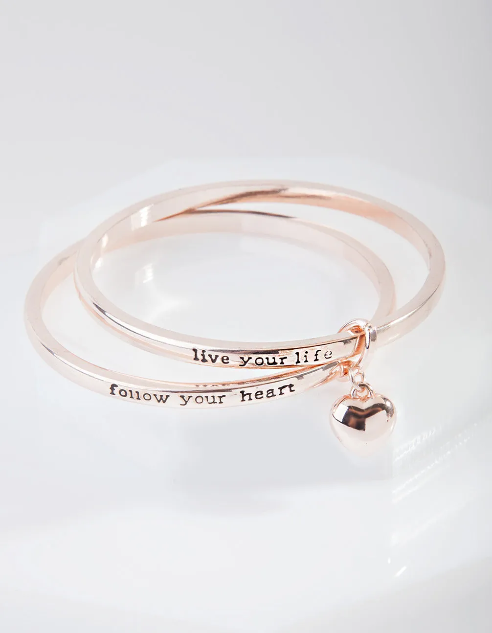 Rose Gold Follow Your Heart Double Bangle
