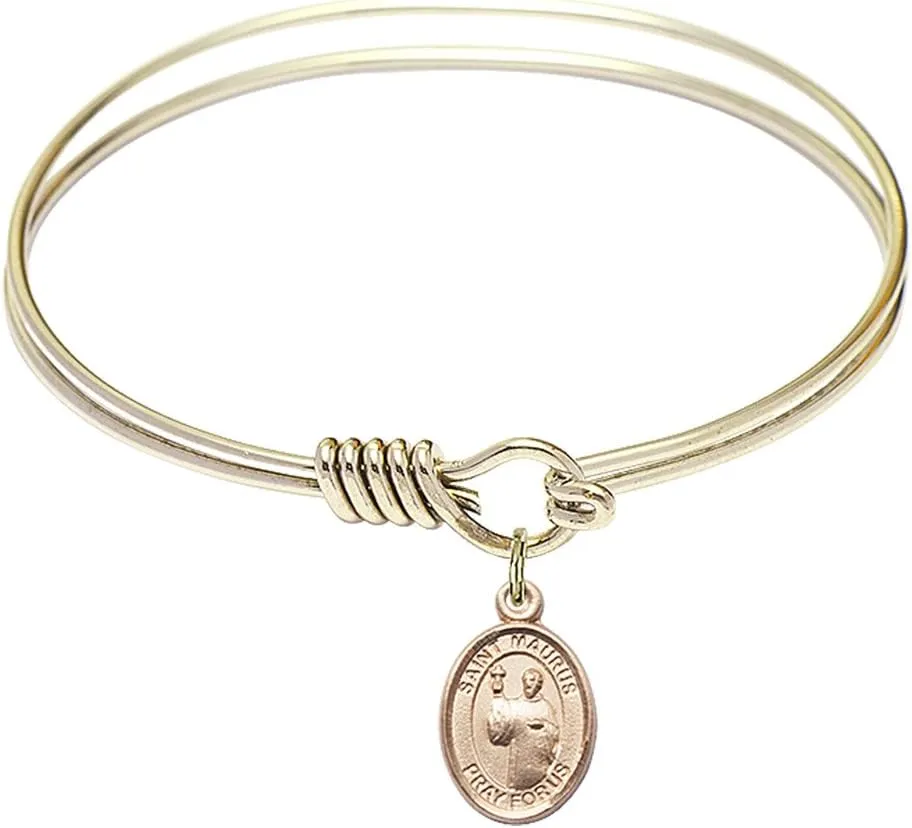 Round Eye Hook Bangle Bracelet w/St. Maurus in Gold-Filled