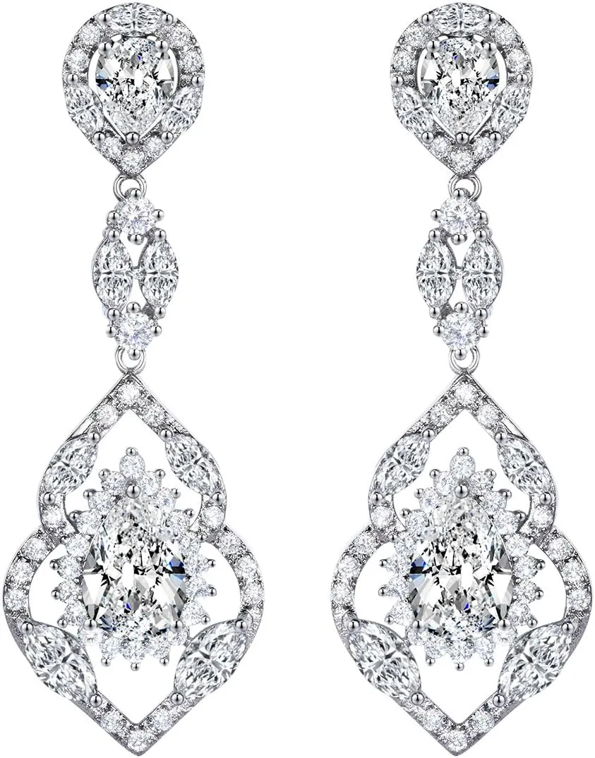 SELOVO Wedding Teardrop Dangle Earrings Silver Tone Vintage Chandelier Earrings Zircon