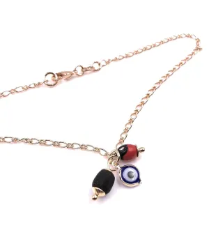 SIFRIMANIA Anklets for Women 18K Gold Plated Figaro Chain Jet Stone and Evil Eye Charm