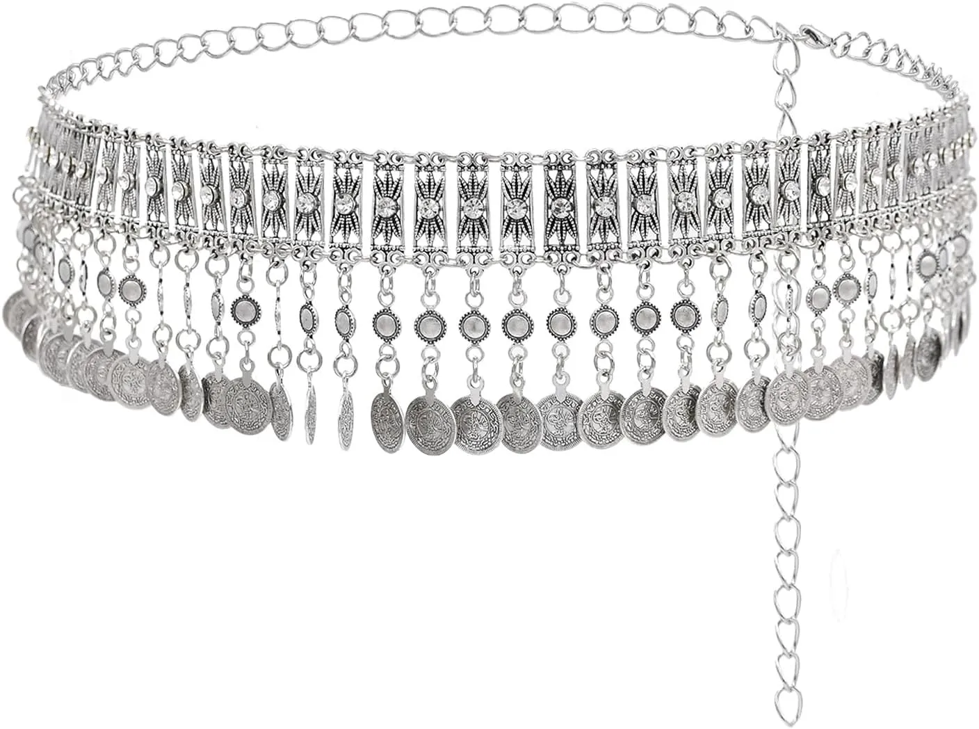 Silver Metal Coins Tassels Waist Chains For Women,Belly Belt Body Chains Jewelry Accessories for Dress,Adjustable Summer Beach Party Birthday Jewelry Gift