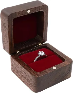 Single Slot Wooden Ring Box Square Retro Ring Box Engagement Ring Holder Box Wedding Ring Storage Box Case Jewelry Gift Box Container Red