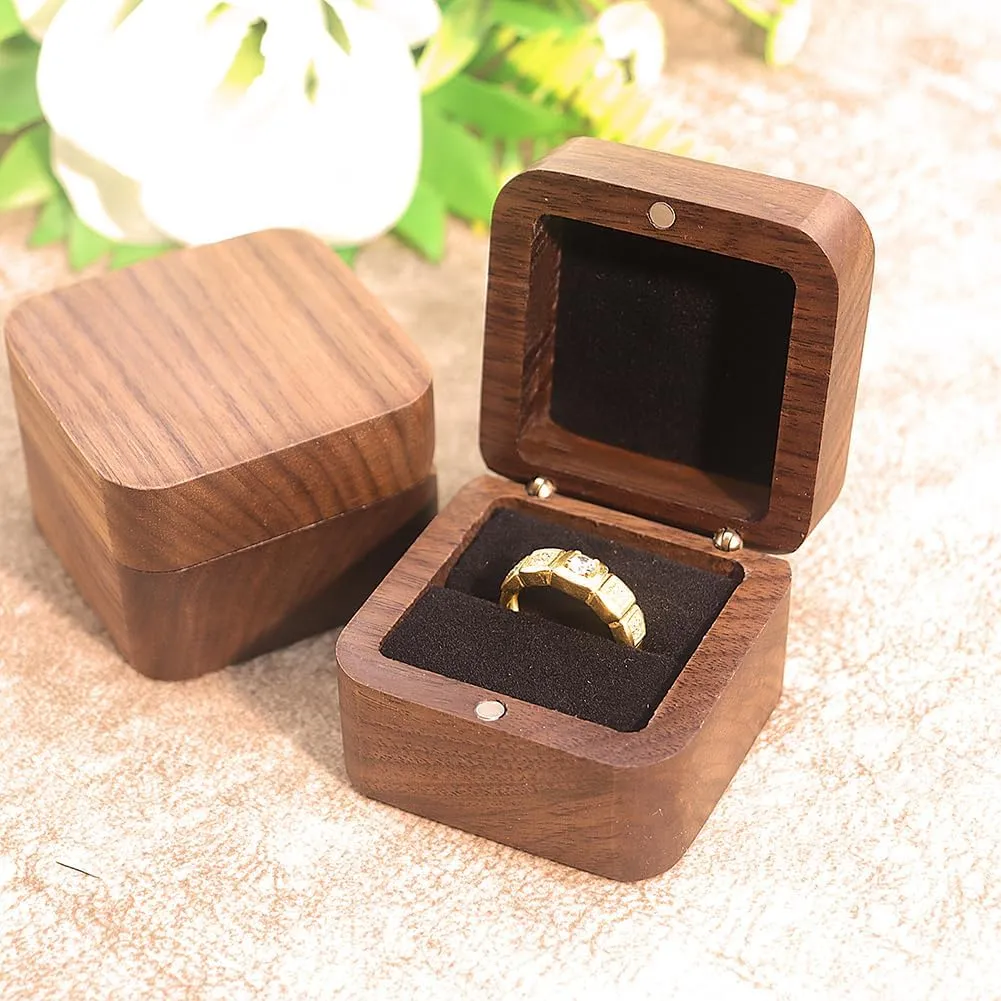 Single Slot Wooden Ring Box Square Retro Ring Box Engagement Ring Holder Box Wedding Ring Storage Box Case Jewelry Gift Box Container Red