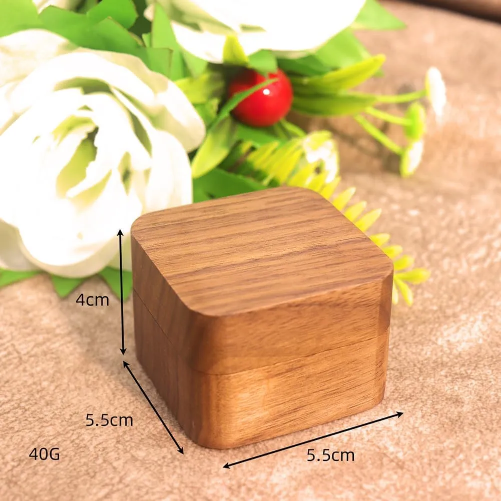 Single Slot Wooden Ring Box Square Retro Ring Box Engagement Ring Holder Box Wedding Ring Storage Box Case Jewelry Gift Box Container Red