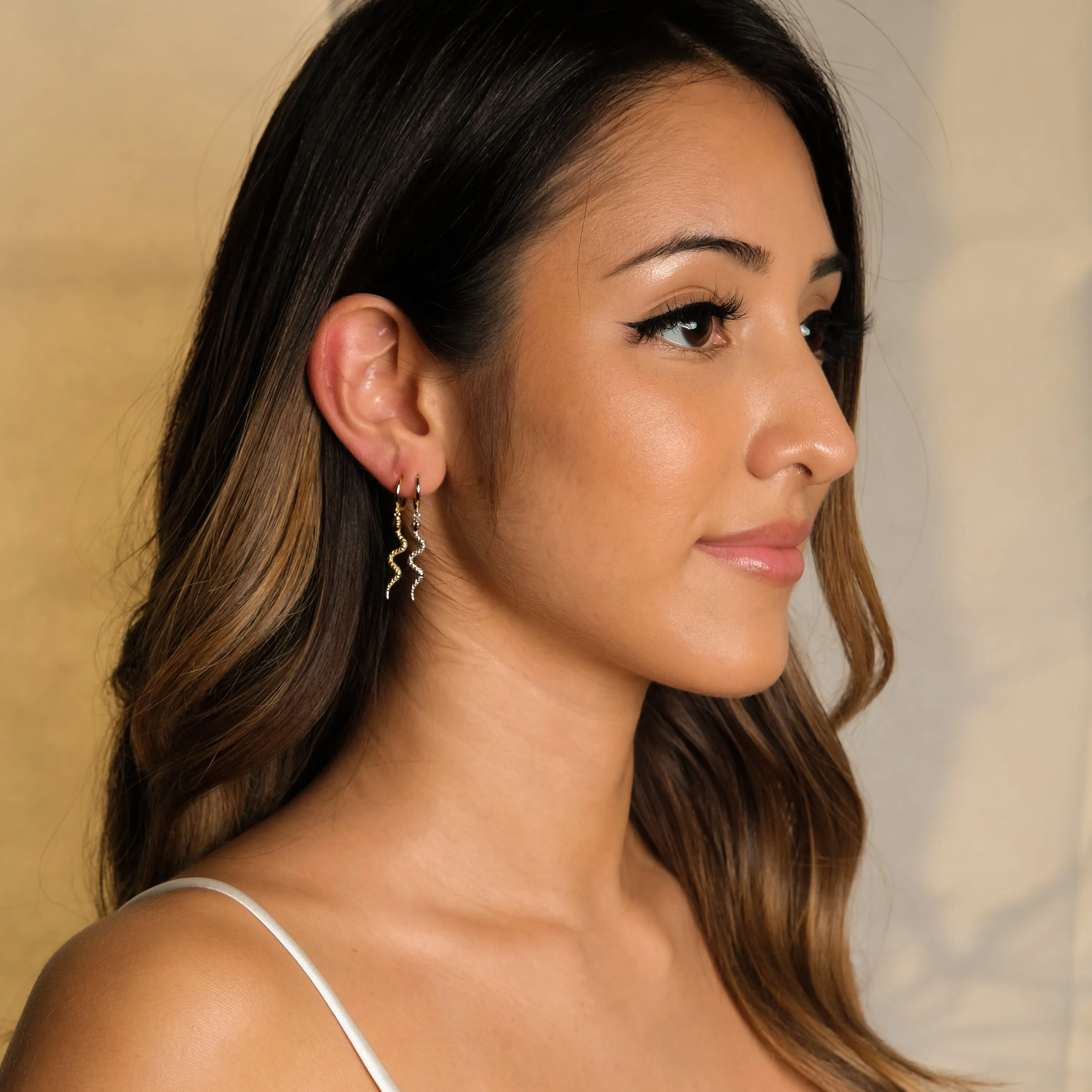 Snake Dangle Huggie Hoop Earrings