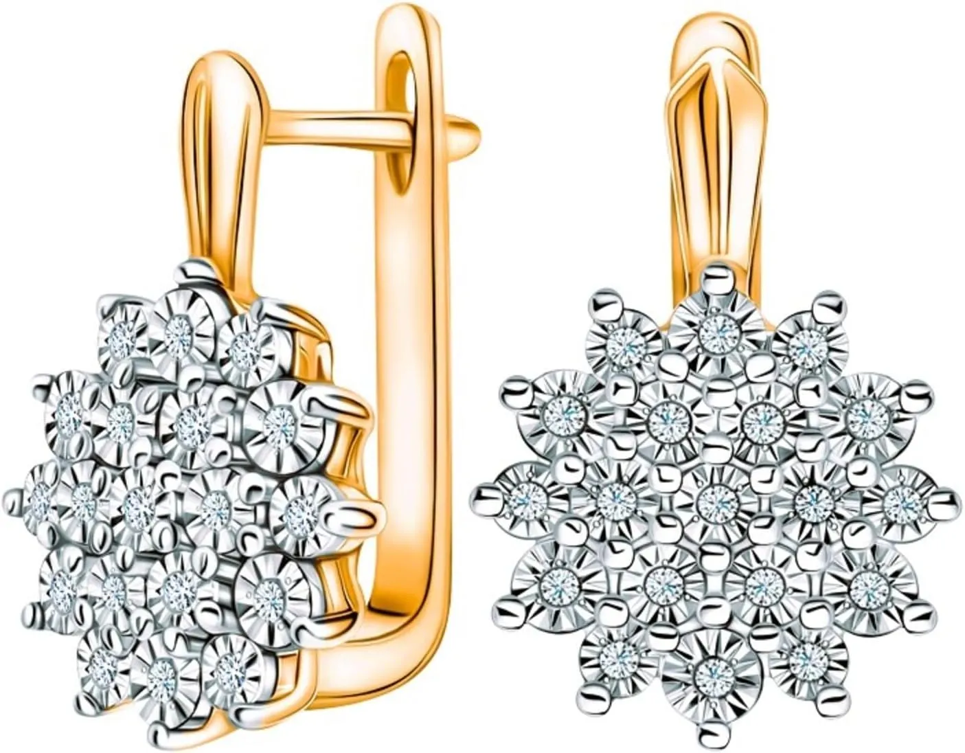 Solid 14K Gold Diamond Flower Huggie Earring,Tiny Huggie with Flower Design, Fine JewelryGift for Her.
