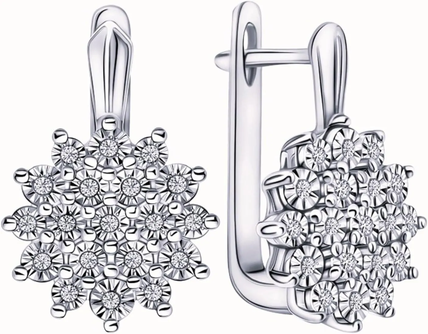 Solid 14K Gold Diamond Flower Huggie Earring,Tiny Huggie with Flower Design, Fine JewelryGift for Her.