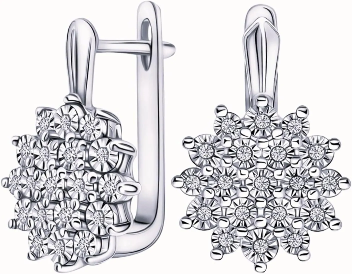 Solid 14K Gold Diamond Flower Huggie Earring,Tiny Huggie with Flower Design, Fine JewelryGift for Her.