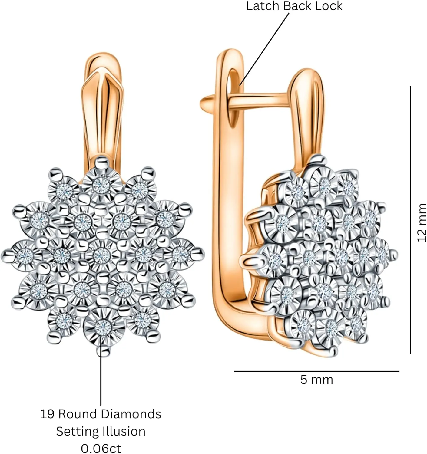 Solid 14K Gold Diamond Flower Huggie Earring,Tiny Huggie with Flower Design, Fine JewelryGift for Her.