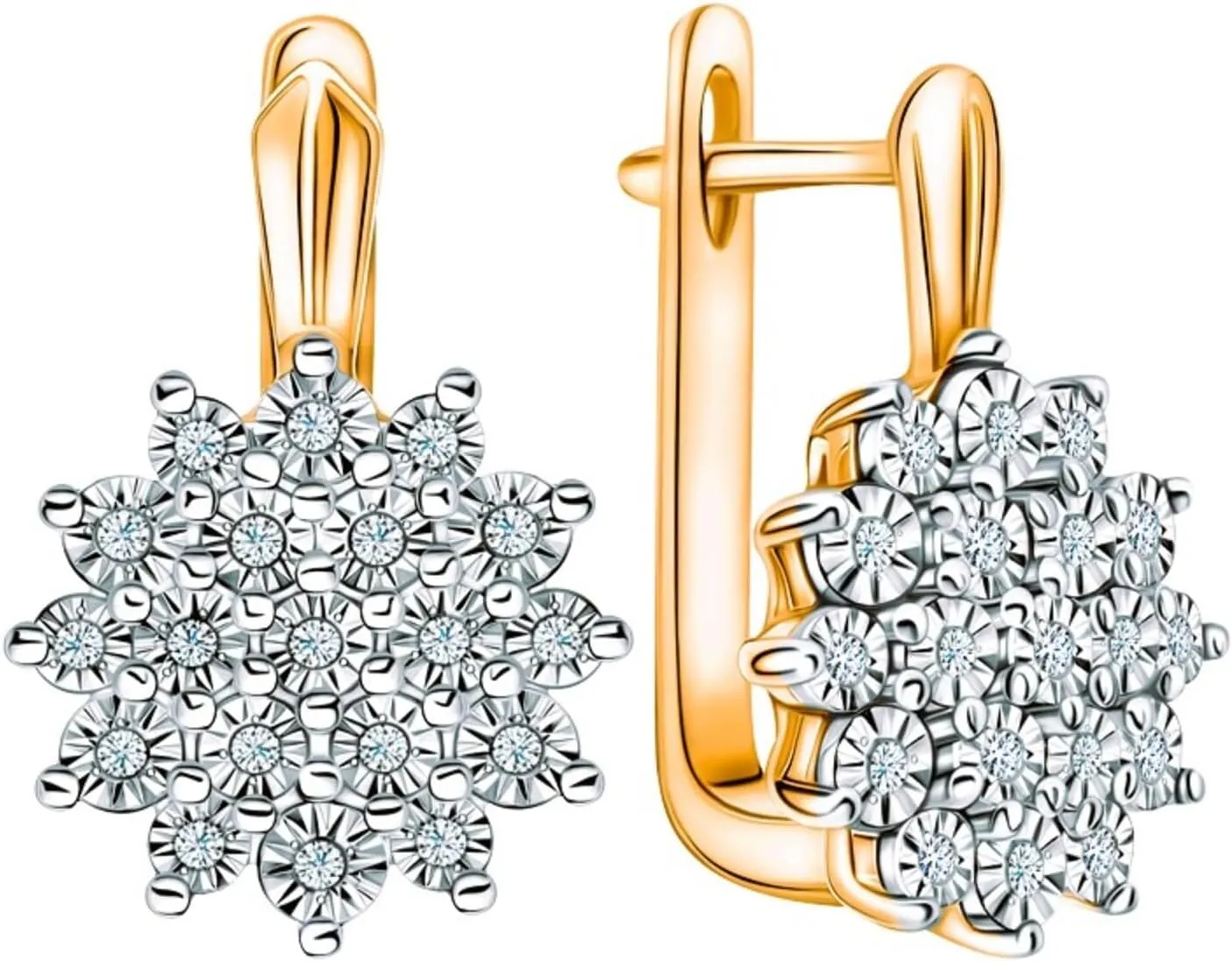 Solid 14K Gold Diamond Flower Huggie Earring,Tiny Huggie with Flower Design, Fine JewelryGift for Her.