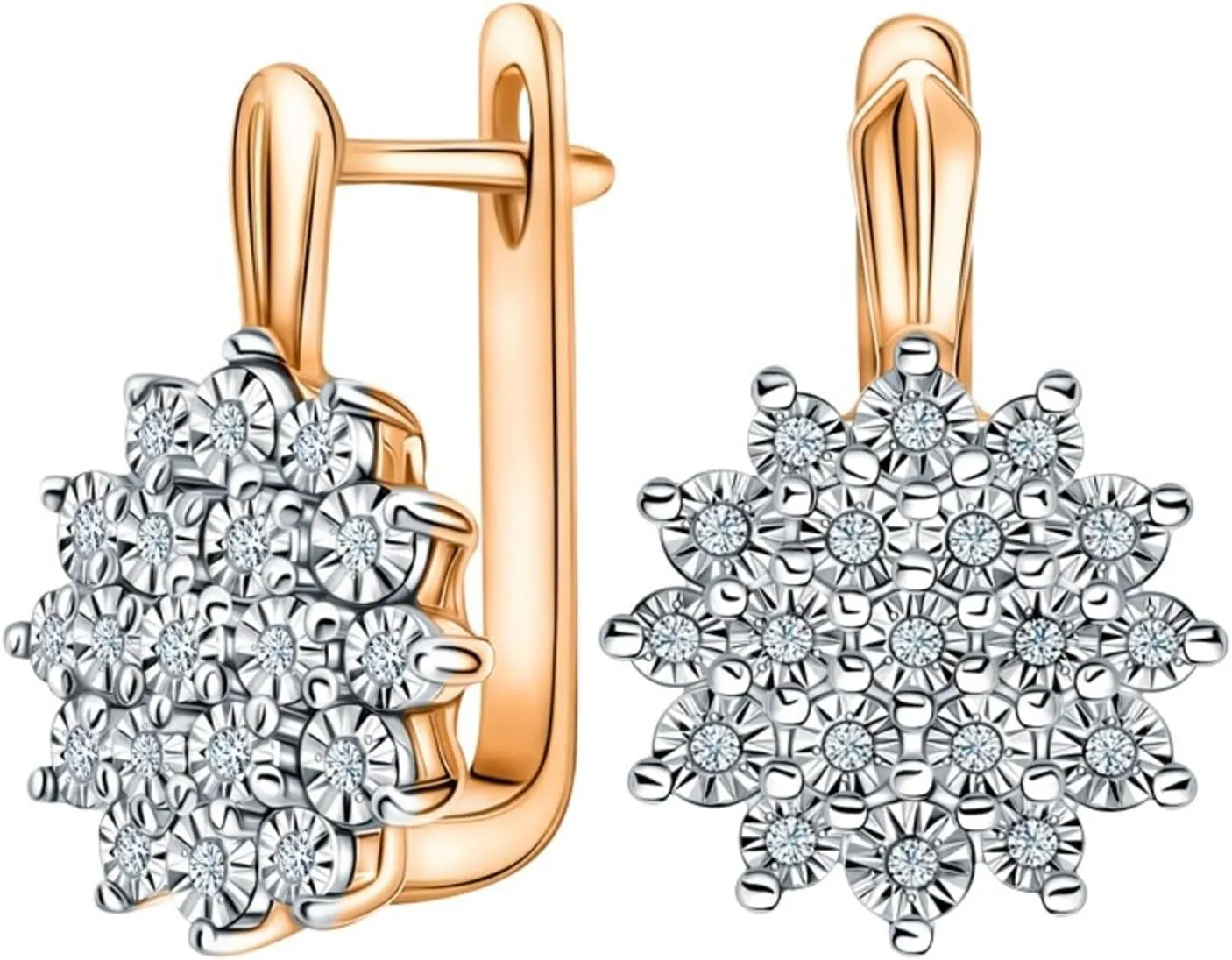 Solid 14K Gold Diamond Flower Huggie Earring,Tiny Huggie with Flower Design, Fine JewelryGift for Her.