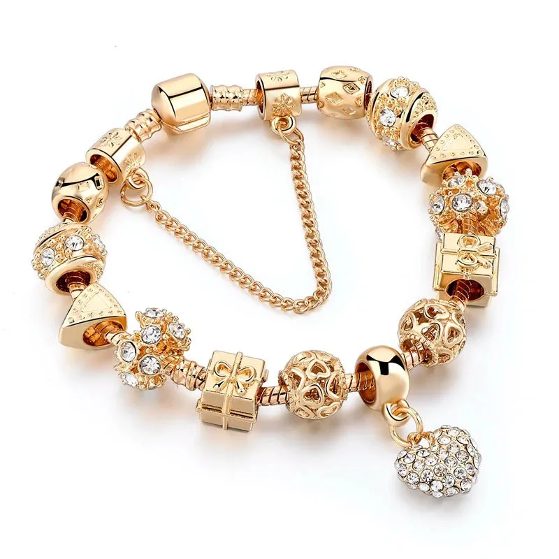 Sophisticated Gold Studded Heart Charm Bracelets