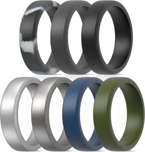 ThunderFit Silicone Wedding Rings Unisex, Beveled Rubber Engagement Bands - 1/4/7 Variety Multipack