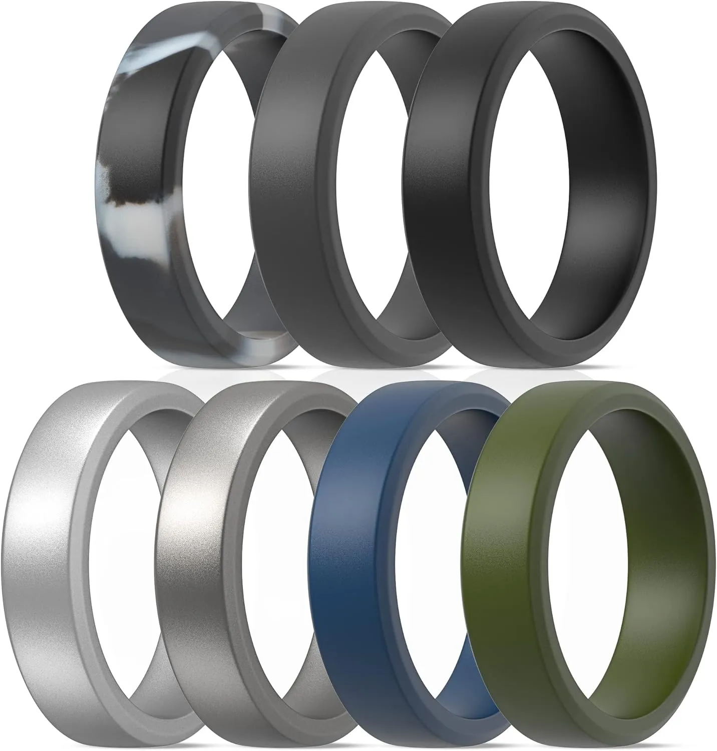 ThunderFit Silicone Wedding Rings Unisex, Beveled Rubber Engagement Bands - 1/4/7 Variety Multipack