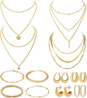 Tiamon 12 Pcs Gold Silver Jewelry Sets for Women Layered Set of Earring Necklace Bracelets for Men Jewelry Gifts