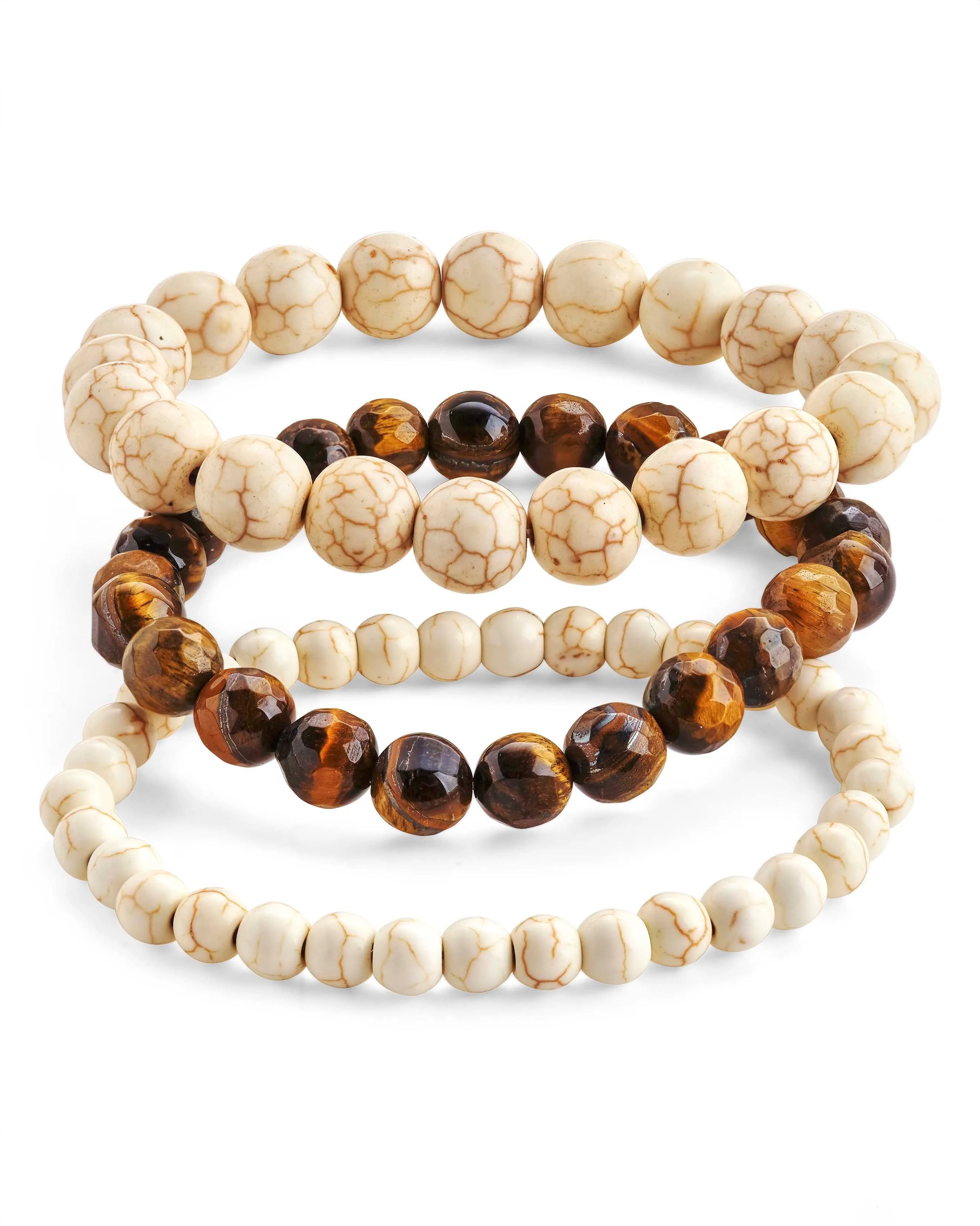 Tiger's Eye & Cream Howlite Bracelet Set of 3