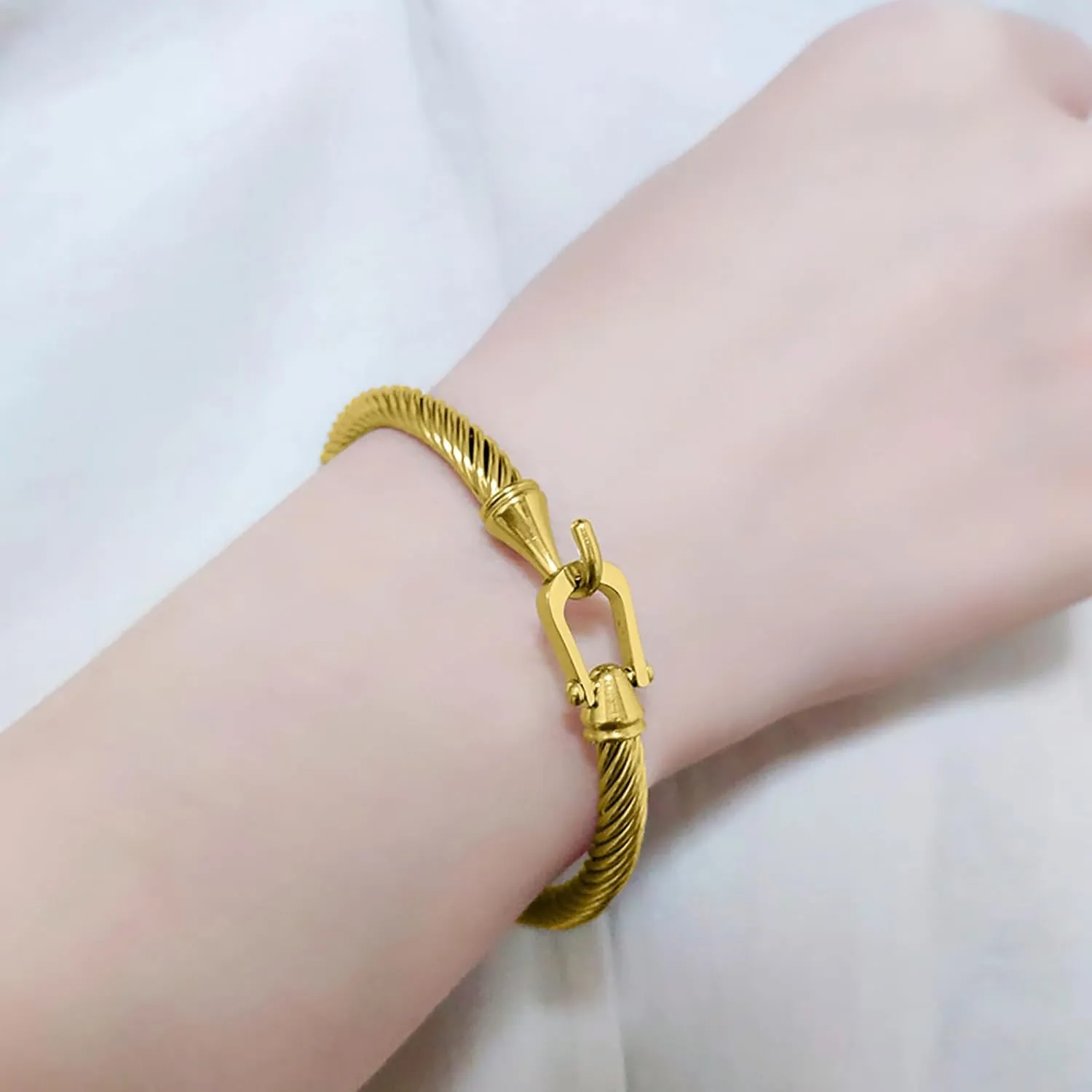 Tiyad Stainless Steel Cable Bracelets for Women Twisted Cable Bracelet with Hook Clasp Fashion Link Bracelets for Cuff Bangles
