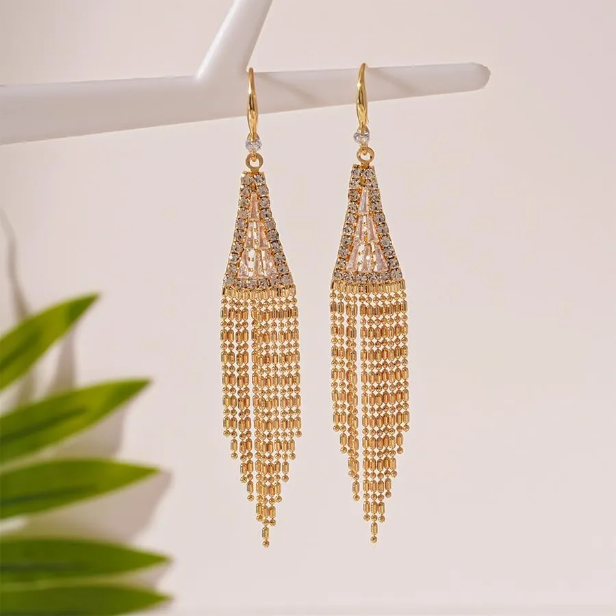 Triangle Rhinestone Chandelier Dangle Earrings for Women Gold Long Tassel Dangle Earrings Punk Long Threader Earrings for Woman Wedding Bridesmaid Prom Party
