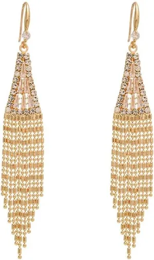 Triangle Rhinestone Chandelier Dangle Earrings for Women Gold Long Tassel Dangle Earrings Punk Long Threader Earrings for Woman Wedding Bridesmaid Prom Party